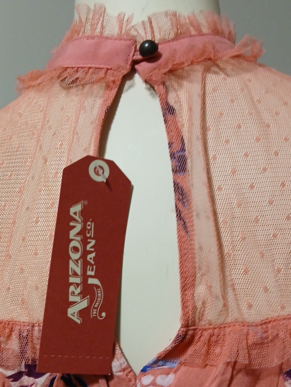 Arizona Jean Company Peach Pink Mesh Ruffle Top - Picture 4 of 8
